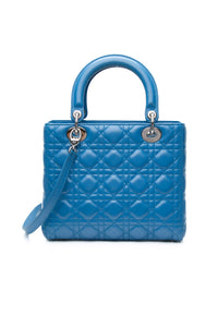 DIOR Blue Lambskin Cannage Medium Lady Dior Bag