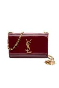 SAINT LAURENT Burgundy Patent Leather Kate Small Chain Crossbody Bag