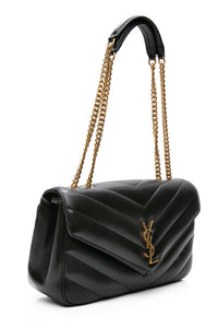 SAINT LAURENT Black Noir LouLou Medium in Matelasse Lambskin Shoulder Bag (NEW)