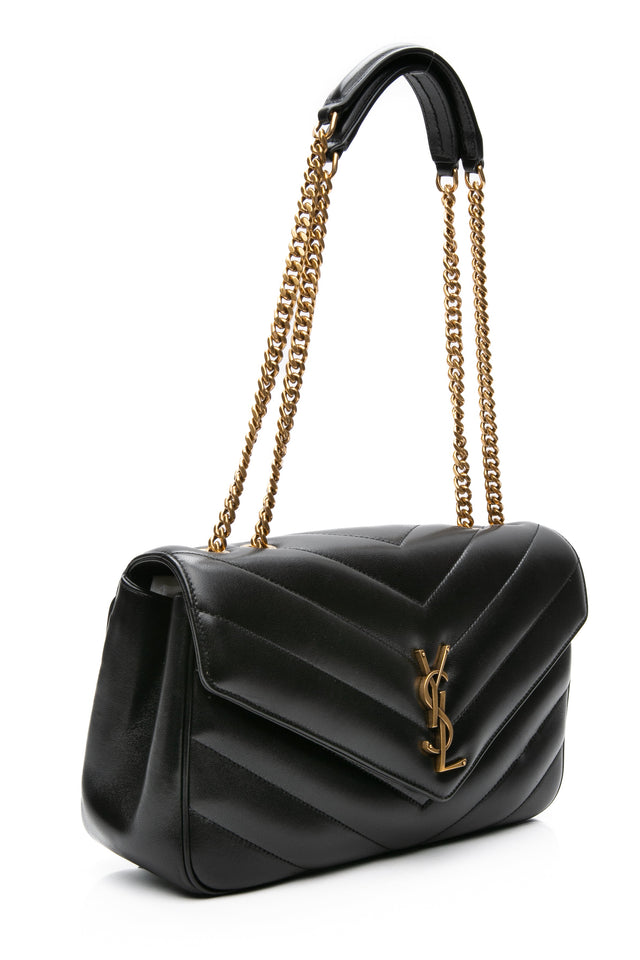 SAINT LAURENT Black Noir LouLou Medium in Matelasse Lambskin Shoulder Bag (NEW)