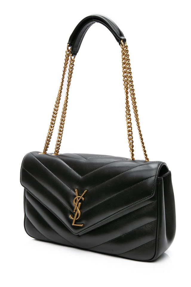 SAINT LAURENT Black Noir LouLou Medium in Matelasse Lambskin Shoulder Bag (NEW)