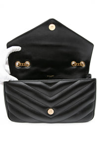 SAINT LAURENT Black Noir LouLou Medium in Matelasse Lambskin Shoulder Bag (NEW)