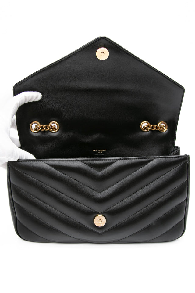 SAINT LAURENT Black Noir LouLou Medium in Matelasse Lambskin Shoulder Bag (NEW)