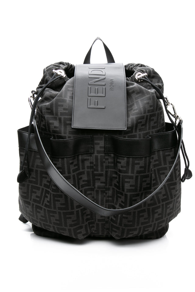FENDI Black FF Jacquard Fabric Fendi Strike Medium Backpack