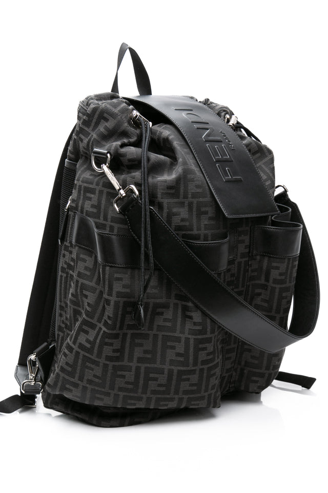 FENDI Black FF Jacquard Fabric Fendi Strike Medium Backpack