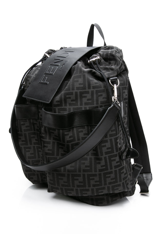 FENDI Black FF Jacquard Fabric Fendi Strike Medium Backpack