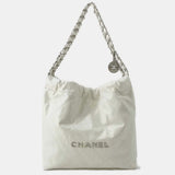 White Shiny Calf Leather Chanel22 Handbag Size Small