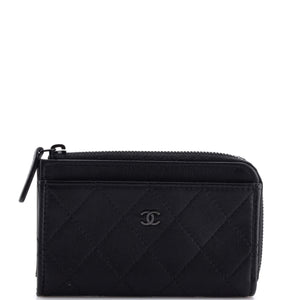 CHANEL So Black Zip Around Card Holder Quilted Lambskin