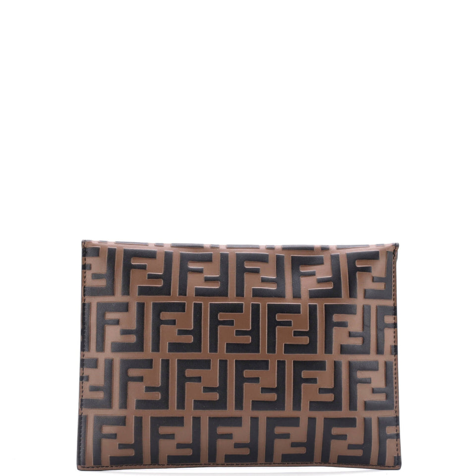 F is Fendi Envelope Flat Pouch Zucca Embossed Leather Large