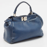 Fendi Navy Blue Leather Mini Peekaboo Top Handle Bag
