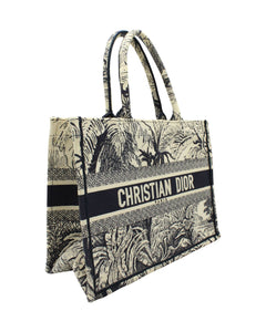 Dior Medium Book Tote Bag in Cream and Navy Blue Canvas