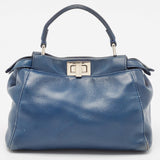 Fendi Navy Blue Leather Mini Peekaboo Top Handle Bag