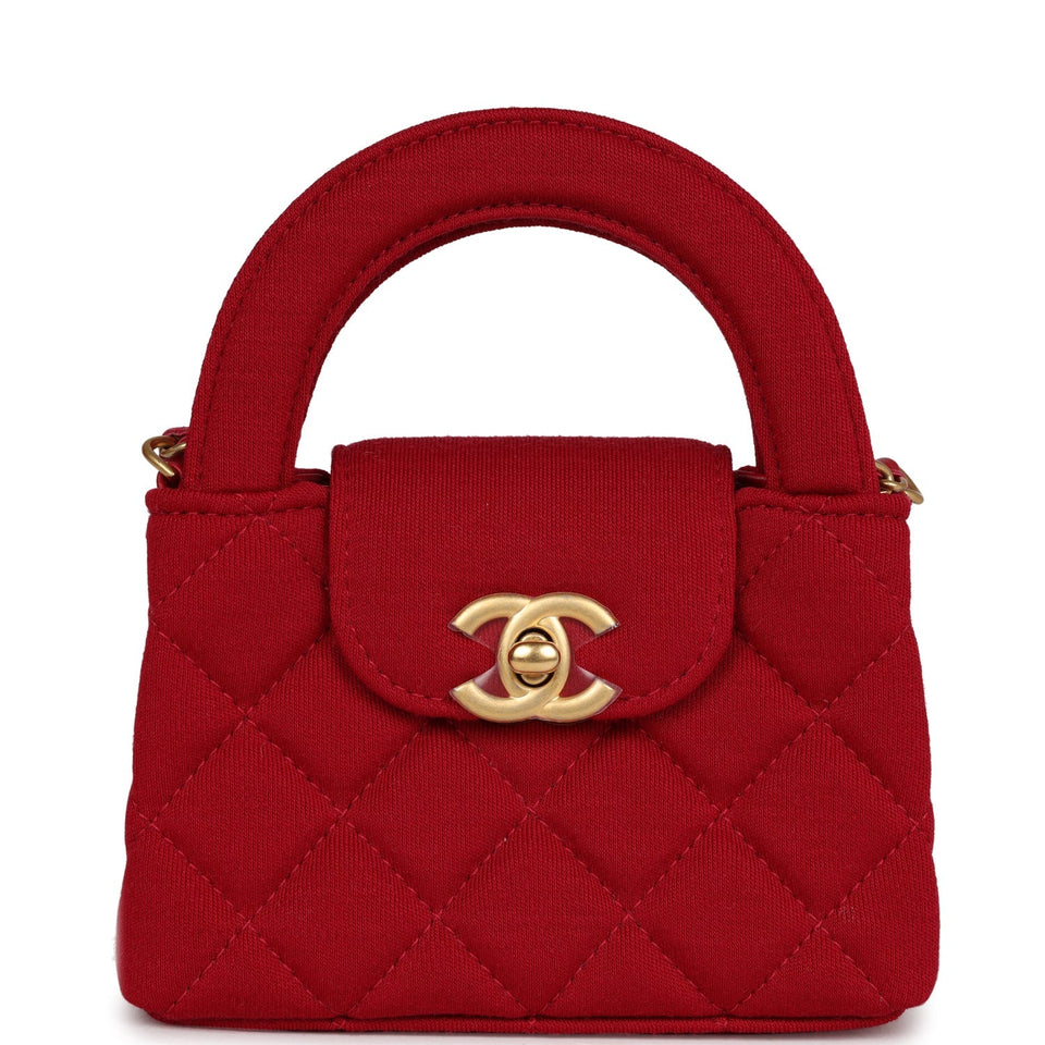 Chanel Nano Kelly Shopper Red Jersey Brushed Gold Hardware