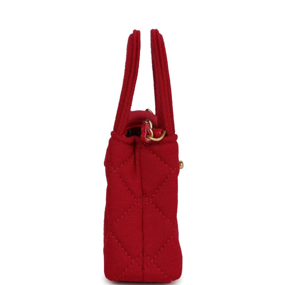 Chanel Nano Kelly Shopper Red Jersey Brushed Gold Hardware