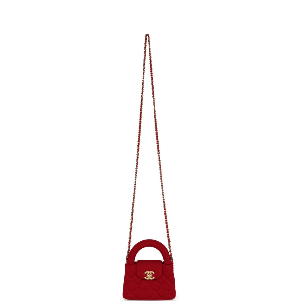 Chanel Nano Kelly Shopper Red Jersey Brushed Gold Hardware