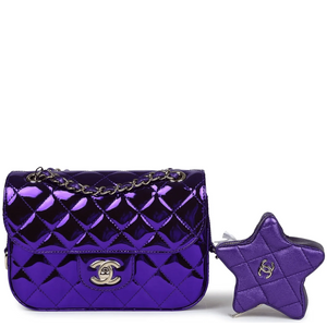 Chanel Mini Flap Bag & Star Coin Purse Purple Mirror Calfskin/Metallic Calfskin Light Gold Hardware