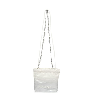 Chanel Mini 22 Bag White and Silver Ombre Metallic Calfskin Silver Hardware
