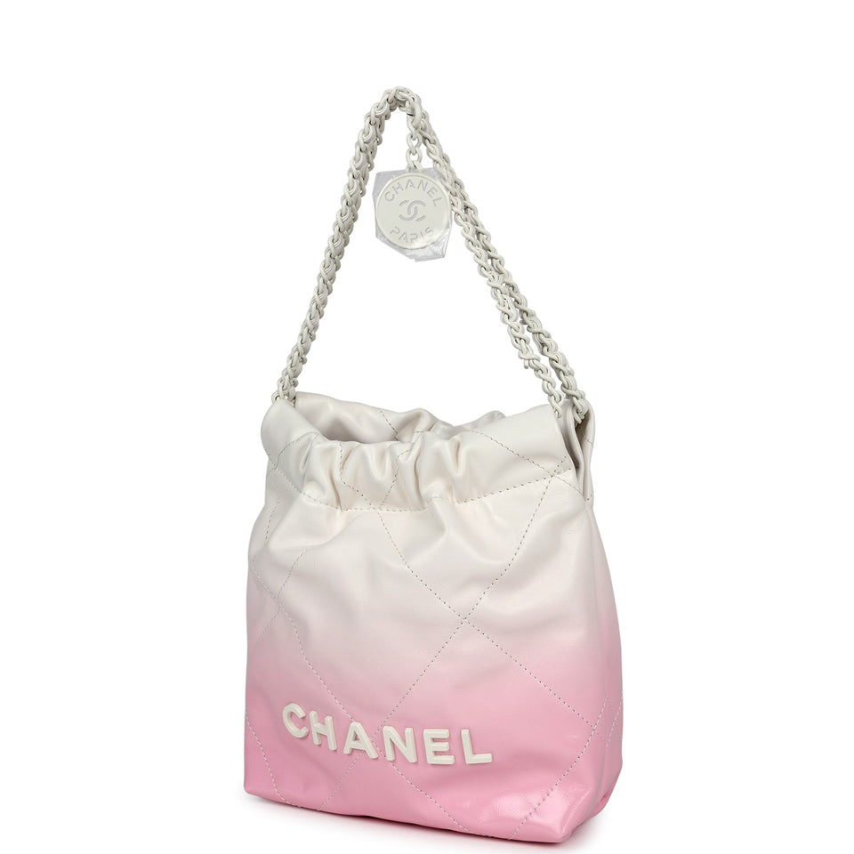 Chanel Mini 22 Bag Pink and White Ombre Calfskin Light Gold Hardware