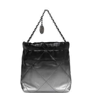 Chanel Mini 22 Bag Black and Silver Ombre Metallic Calfskin Lacquered Metal Hardware