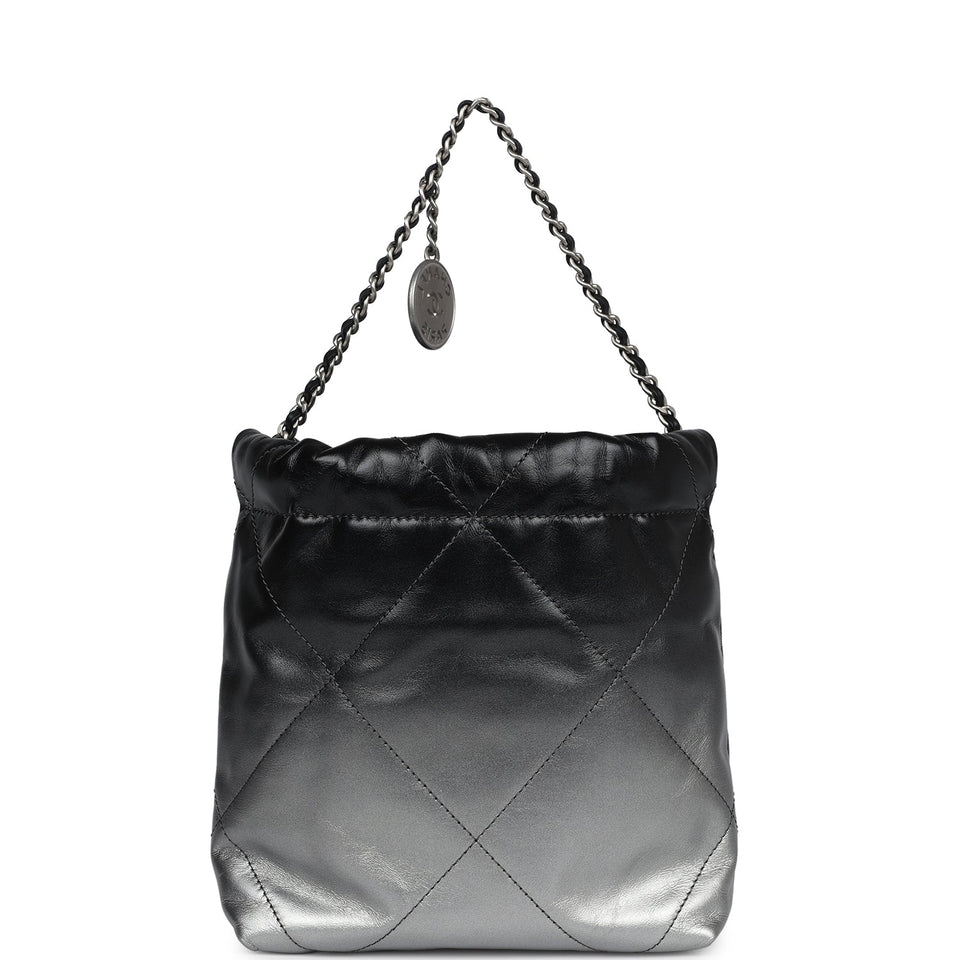 Chanel Mini 22 Bag Black and Silver Ombre Metallic Calfskin Lacquered Metal Hardware