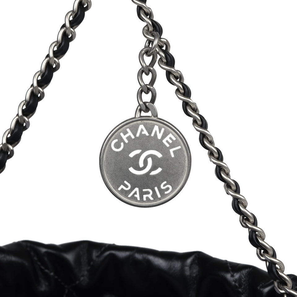 Chanel Mini 22 Bag Black and Silver Ombre Metallic Calfskin Lacquered Metal Hardware