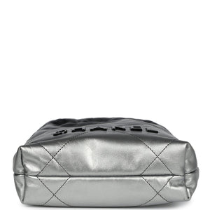 Chanel Mini 22 Bag Black and Silver Ombre Metallic Calfskin Lacquered Metal Hardware