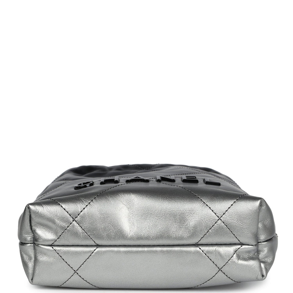 Chanel Mini 22 Bag Black and Silver Ombre Metallic Calfskin Lacquered Metal Hardware