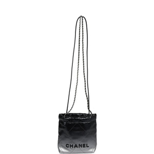 Chanel Mini 22 Bag Black and Silver Ombre Metallic Calfskin Lacquered Metal Hardware