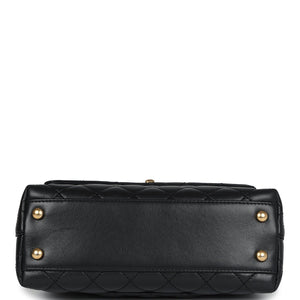 Chanel Small Coco Crystal Top Handle Flap Bag Black Lambskin Brushed Gold Hardware