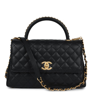 Chanel Medium Coco Top Handle Black Chevron Caviar Brushed Gold Hardware