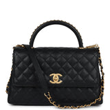 Chanel Medium Coco Top Handle Black Chevron Caviar Brushed Gold Hardware