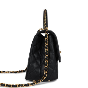 Chanel Medium Coco Top Handle Black Chevron Caviar Brushed Gold Hardware