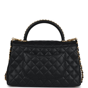 Chanel Medium Coco Top Handle Black Chevron Caviar Brushed Gold Hardware