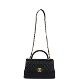 Chanel Medium Coco Top Handle Black Chevron Caviar Brushed Gold Hardware