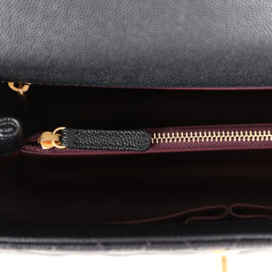 Chanel Medium Coco Top Handle Black Chevron Caviar Brushed Gold Hardware