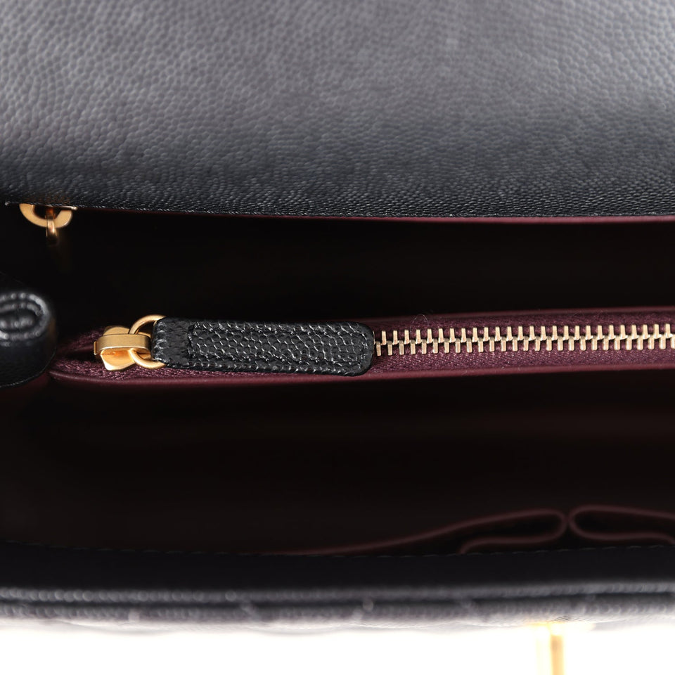 Chanel Medium Coco Top Handle Black Chevron Caviar Brushed Gold Hardware