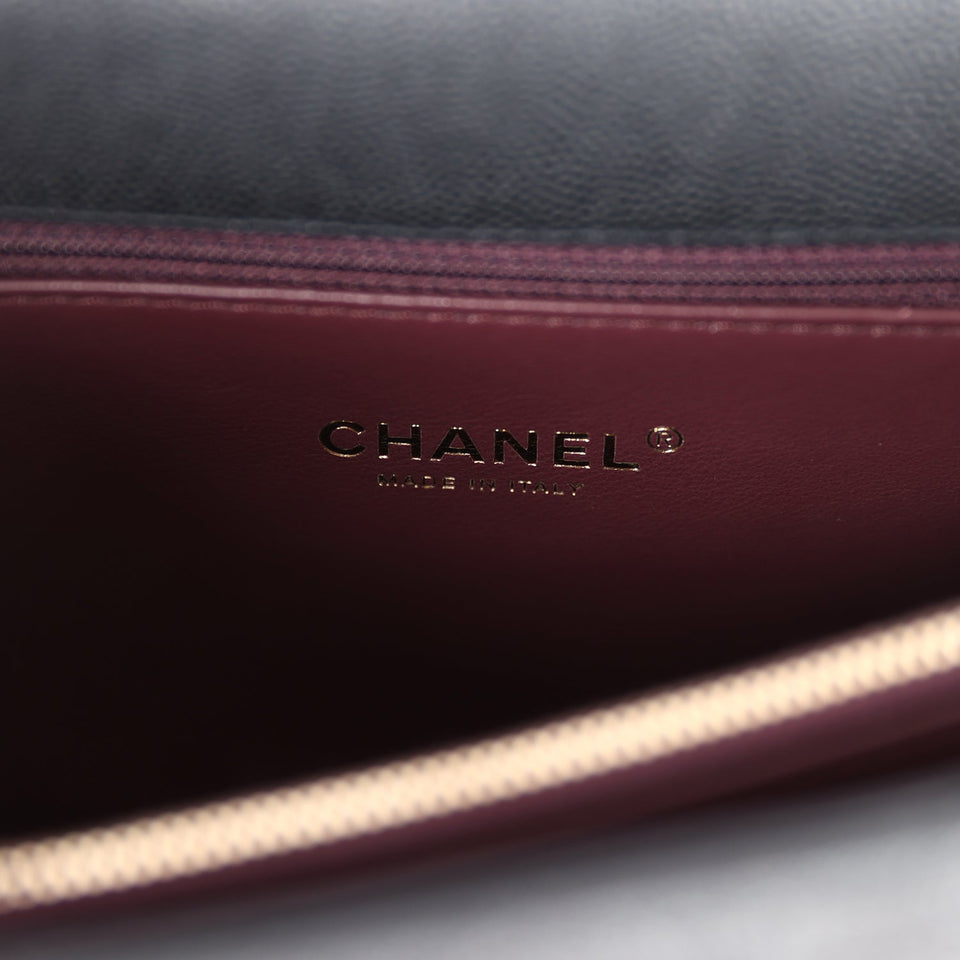 Chanel Medium Coco Top Handle Black Chevron Caviar Brushed Gold Hardware
