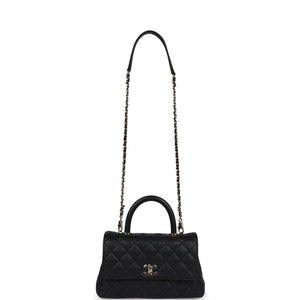 Chanel Small Coco Handle Flap Bag Black Caviar Light Gold Hardware