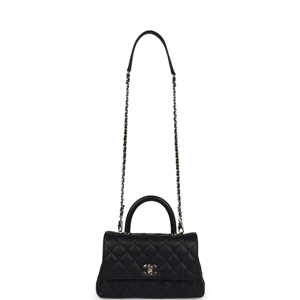 Chanel Small Coco Handle Flap Bag Black Caviar Light Gold Hardware