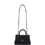 Chanel Small Coco Handle Flap Bag Black Caviar Light Gold Hardware