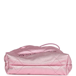 Chanel Mini 22 Bag Pink Metallic Lambskin Lacquered Metal Hardware