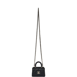 Chanel Nano Coco Top Handle Flap Bag Black Caviar Light Gold Hardware