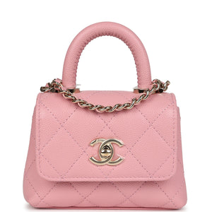 Chanel Nano Coco Top Handle Flap Bag Pink Grained Calfskin Light Gold Hardware