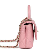 Chanel Nano Coco Top Handle Flap Bag Pink Grained Calfskin Light Gold Hardware