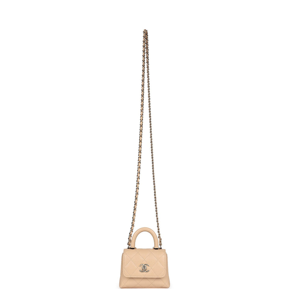 Chanel Nano Coco Top Handle Flap Bag Light Beige Caviar Light Gold Hardware
