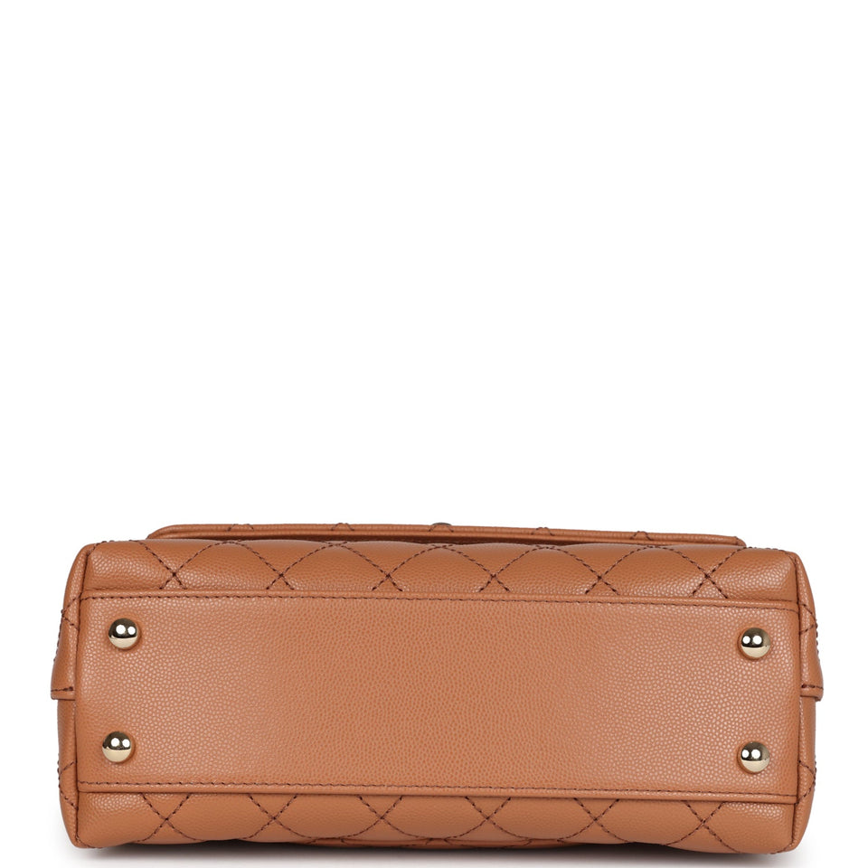 Chanel Small Coco Handle Flap Bag Brown Caviar Light Gold Hardware