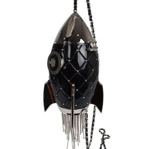New Chanel Limited Edition Rocket Ship Minaudière Bag Black Lucite and Crystals Silver Hardware