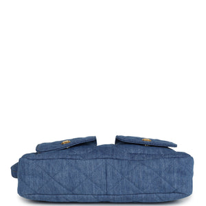 Chanel Large Supple Twins Hobo Bag Blue Denim Brushed Gold Hardware