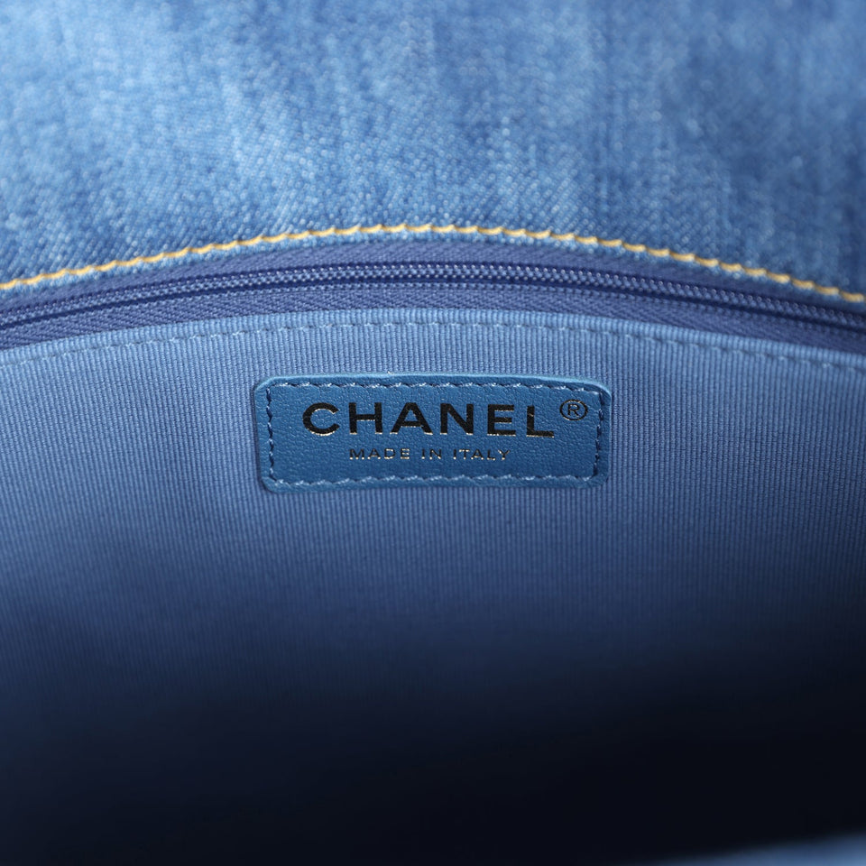 Chanel Large Supple Twins Hobo Bag Blue Denim Brushed Gold Hardware
