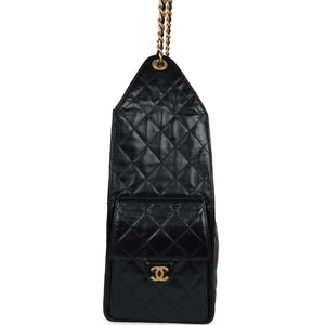 Chanel Medium 25 Hobo Bag Black Shiny Lambskin Antique Gold Hardware